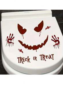 1 Set Halloween Bathroom Toilet Stickers, Holiday Horror Decor Stickers With Demonic Smile And Bloody Handprints, Self-Adhesive PVC Stickers For Room, Bedroom, Door, Wall, Toilet Lid, Suitable For Home, Bar Party, Restaurant Halloween Decoration Stickers, Seasonal Home Decor Stickers