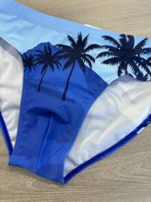 1pc Men's Tropical Print Swimsuit, Breathable Beach Party Swimming Trunks