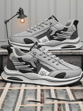 Men's Lace-Up Shock-Absorbing Anti-Slip Sports Shoes, Brand Design, Durable & Comfortable Outdoor Running Training Gym Shoes, Suitable For Casual Sports