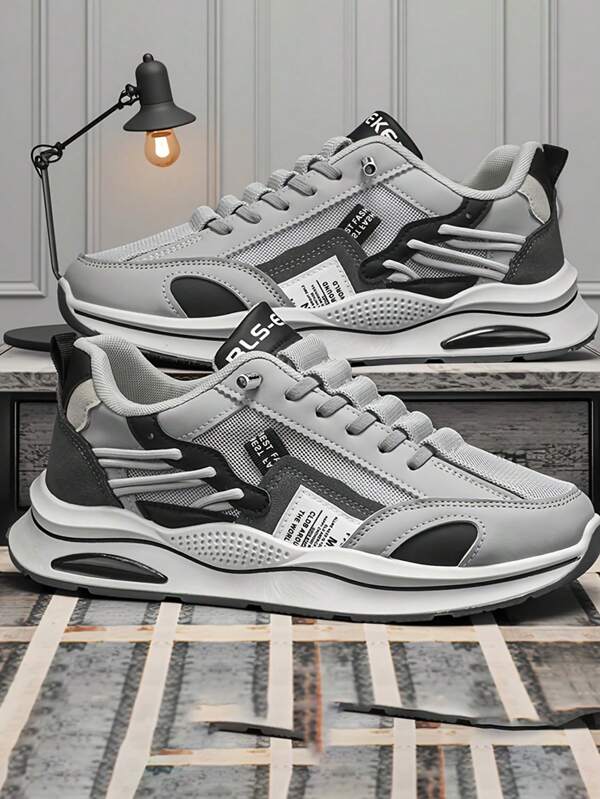 Men's Lace-Up Shock-Absorbing Anti-Slip Sports Shoes, Brand Design, Durable & Comfortable Outdoor Running Training Gym Shoes, Suitable For Casual Sports