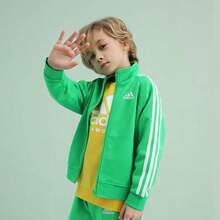 Adidas Kids' Spring/Autumn Three-Stripe Stand Collar Zip-Up Jacket For Boys - Green - View 1
