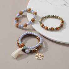 4 Stück/Set Neue Bohostil Quasten Perlen Mehrschichtiges Armband, kreative modische Frauenschmuckzubehör