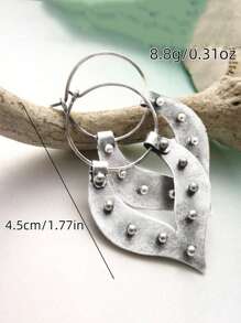 2pcs Retro Hollow Geometric Earrings, Antique Silver Hoop Earring Suitable For Women's Daily Wear, Date, Party, Beach Holiday, Jewelry Gift
