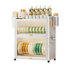 Stainless Steel Kitchen Dish Drying Rack Cabinet With Foldable Shelf, Adjustable Drainer & Dust-Proof Door - White - View 1