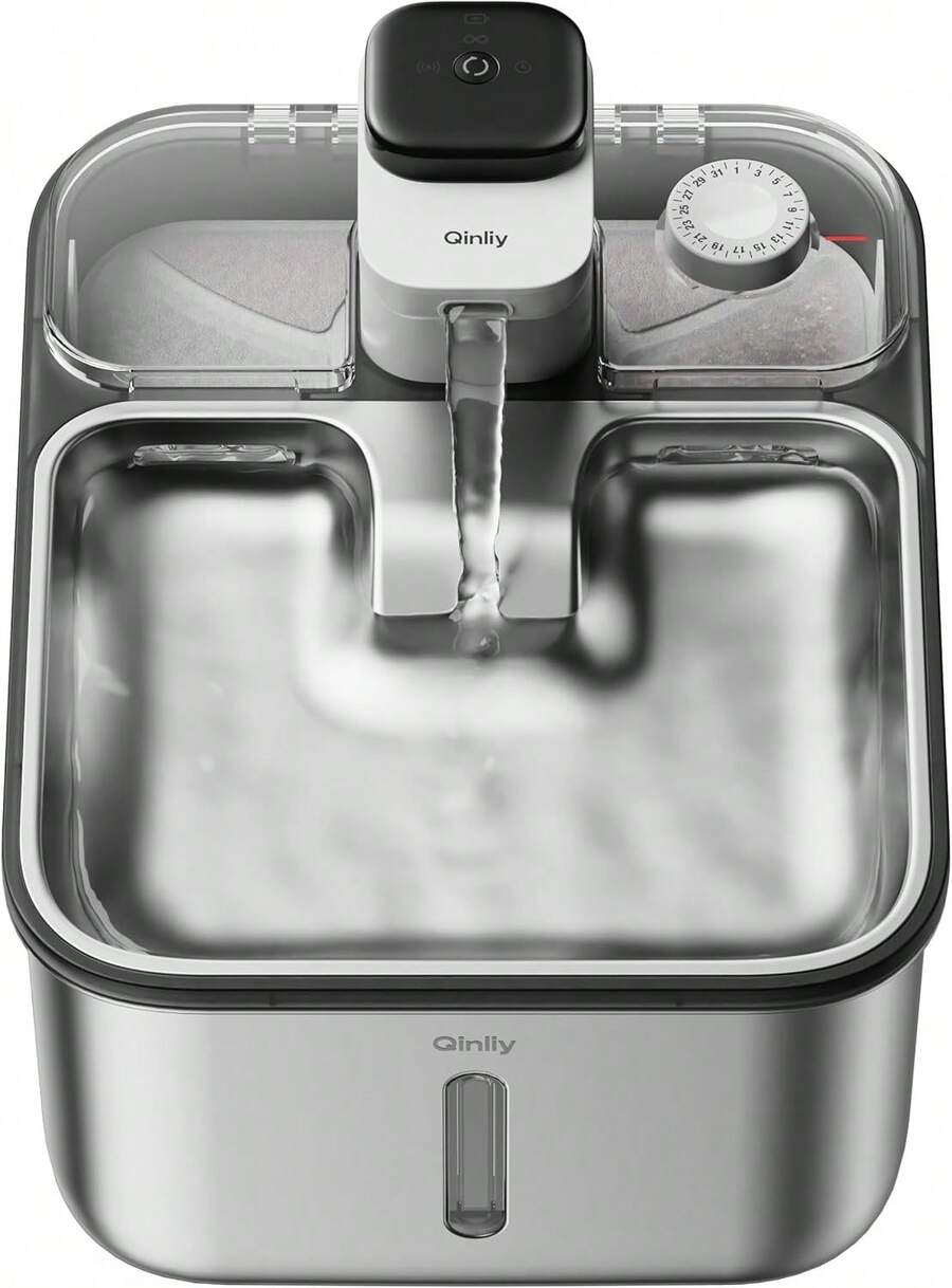 Stainless Steel Cat Water Fountain Wireless For Cats Indoor, 3.6L/123oz Automatic Metal Dog Water Dispenser,Cordless Battery Operated Pet Drinking Fountain,Rechargeable Waterer With Motion Sensor - Black - View 1