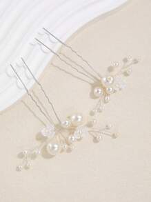 2pcs Resin Flower & Faux Pearl Decorated Casual Hair Clips, Suitable For Wedding, Daily Wear, Birthday Party