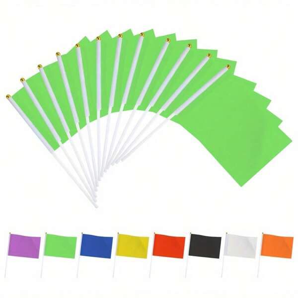 12pcs Vibrant Solid Color Handheld Flags With Plastic Rods – Perfect For DIY, Parties, Events, And Patriotic Decorations – Black, White, Red, Yellow, Orange, Blue, Green, Purple – Polyester Material, Single-Sided Printing