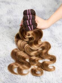 CEXXY Highlight Brown Body Wave Bundles Human Hair 18 20 22 24 Inch 4 Bundles Ombre Blonde Bundles Human Hair Extensions Natural Brazilian Virgin Unprocessed Human Hair - 間色 - 查看 4