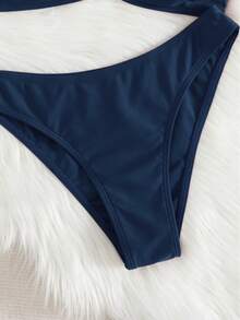 2026夏季新款优雅女士沙滩度假比基尼两件式泳衣，适合新年、情人节、音乐节等场合，休闲纯色弹力分体泳衣 - 寶石藍 - 查看 7