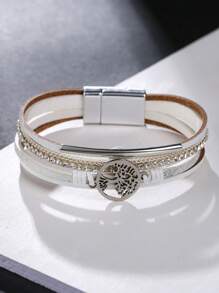 Bracelet de manchette style bohème en PU avec arbre de vie en cristal, convient pour les tenues de femme