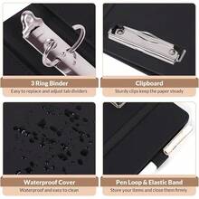 Neww  3 Ring Binder  Clipboard 1 Inch, 13.2" * 10.2" PU Clipboard Binder  Notepad & 5 Dividers  5 Pockets, Labels, Clipboard Folder Great For School Office(Fit Letter Sized Paper) - Black Letter Size - 1 Inch - View 7