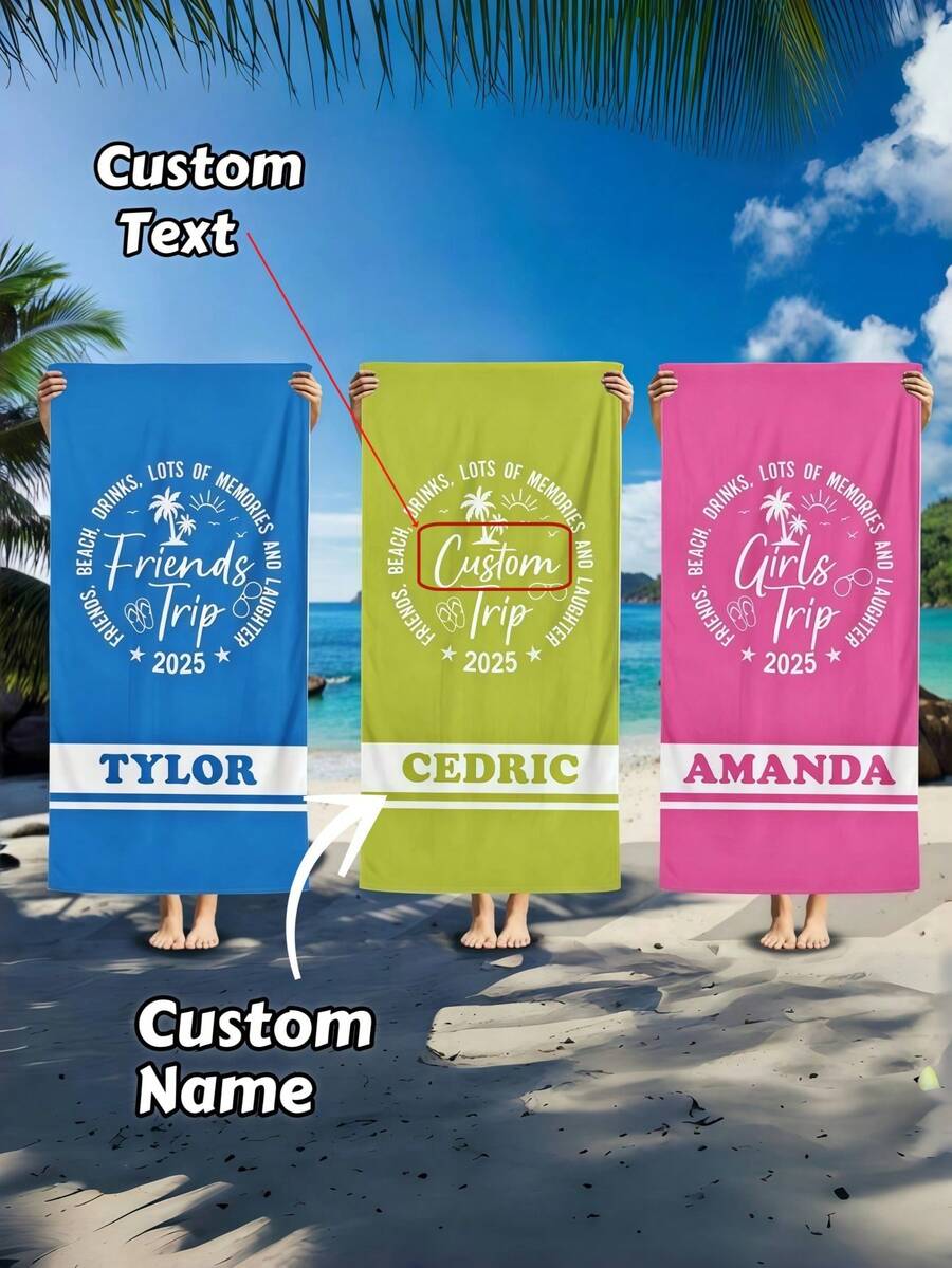 1pc Custom Group Trip 2025 Beach Towels,Personalized Text&Name,Soft Quick-Dry Pool Towel,Vacation Gifts For Traveler,Beach Family Friends Girls Besties Sisters Trip,Pool Party,Vacay Mode, Teens Pool Towel,Back-To-School Gift,Holiday Gift - one-size - View 1