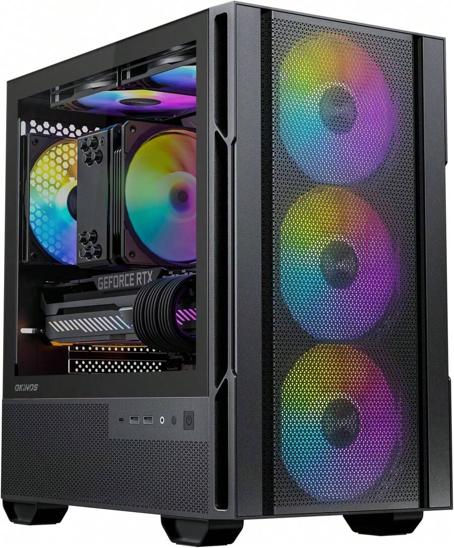 Micro ATX Case, 4 * 120mm ARGB Non-PWM Case Fans Pre-Installed, MATX PC Case, Temper Glass Side Panel, With Type-C, Black, Cypress 3 ARGB - 彩色 - 查看 1