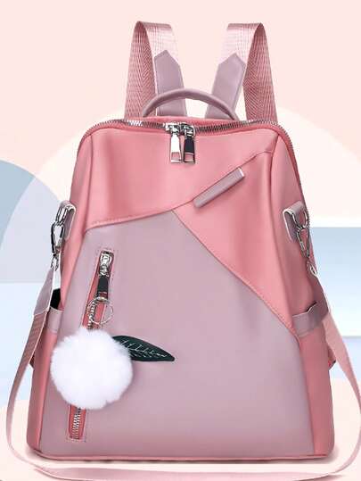 Mochila de nailon de alta gama, impermeable y ligera, con apliques, con colgante de bola esponjosa, para mujer. Monedero, bolso de hombro lindo para dama, bolsa de compras para estudiantes universitarios, bolsa accesorio de bar, bolsa de viaje para mamá, regalo de Navidad, regalo de Acción de Gracias, mochila de Halloween. Adecuado para estudiantes de primaria, secundaria, universidad, graduados y principiantes. Artículo esencial para viajes, trabajadores de oficina y empresarios. Nuevo bolso de piel sintética