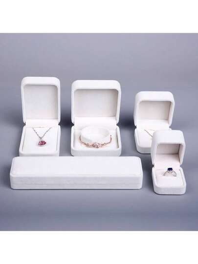 1pc Velvet Necklace Box, Pendant Box, Velvet Ring & Earring Box, Bracelet Box, Suitable For Jewelry Packaging