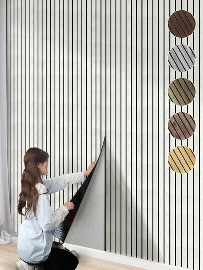 1 Roll Self-Adhesive Wallpaper, 3D Wood Grain Grid Wall Panels, Waterproof And Moisture-Proof, Thickened Vertical Grid Wall Stickers, Suitable For Decoration In Living Rooms, Ceilings, Offices And Bedrooms