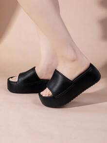 时尚女士厚底拖鞋凉鞋，夏季新款防滑厚底坡跟女士拖鞋 - 黑色 - 查看 3