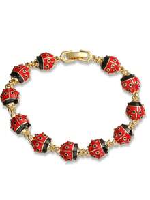 1pc Ladybug & Flower Decor Chain Bracelet, Multi-Color Cubic Zirconia Copper Alloy, Cute Nature Style, Couples Accessory For Casual Wear, Party - Multicolor - View 8