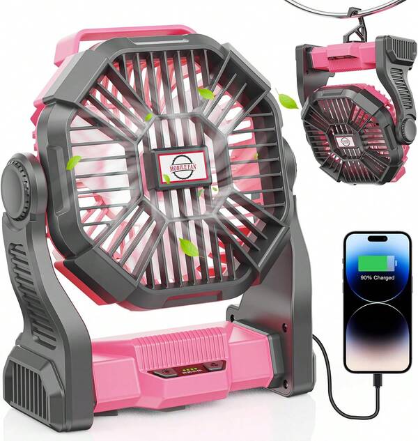 Portable Camping Tent Fan With LED Light & 10400mAh Rechargeable Battery – Quiet Outdoor Fan And Power Bank For Travel, Hiking, Home, Desk, And Sleeping,Travel Essentials Hand Held Fan,Portable Fans
