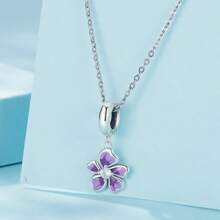 WOSTU 1 pièce Pendentif fleur de lotus en argent sterling 925 Élégante perle de charme de fleur violette avec procédé d'émail pour femme Bracelet DIY Bijoux de fête Cadeau