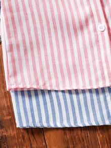 2 件年轻女孩条纹领罗纹袖口纽扣前开衫，简约时尚春秋日常休闲柔软百搭，户外休闲 - 彩色 - 查看 6