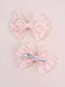 2 piezas/4 piezas Pinzas para el cabello con lazos de tul rosa y blanco para niñas, lazos de perlas artificiales, accesorios elegantes para el cabello para uso diario de adolescentes como regalo