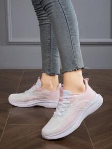 1 双女士休闲跑鞋，轻便舒适的户外旅行步行运动鞋，全新透气网眼鞋面，2025 年春夏，百搭跑步鞋 - 粉色 - 查看 3