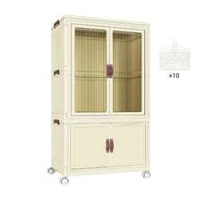 Portable Folding Wardrobe Closet Organization System And Storage Cabinet With Wheels And Double Doors, Suitable For Home, Bedroom With 10 Hangers, Mounted Closet Systems - 白色 - 查看 2