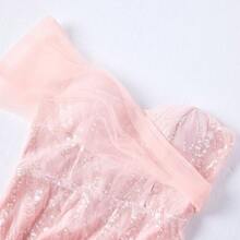 Women Sequin Slip-On Dress With Zipper Back & Padded Bust - Baby Pink - View 5