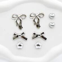 8个银色奢华丝带蝴蝶结鞋饰，适用于镂空鞋带，心形星星鞋饰，DIY配件，适合女士凉鞋、拖鞋、沙滩包