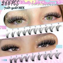 Fluffy Lash Clusters Kit 300D Thick 12-25mm Volume Cluster Eyelash Extensions Kit 224Pcs Wispy Individual Lashes With Lash Bond And Seal And Remover Eyelash Clusters Soft False Eyelashes By Yaiseiko - 11 70+90D Left & Rght Lash Clusters Kit - View 2