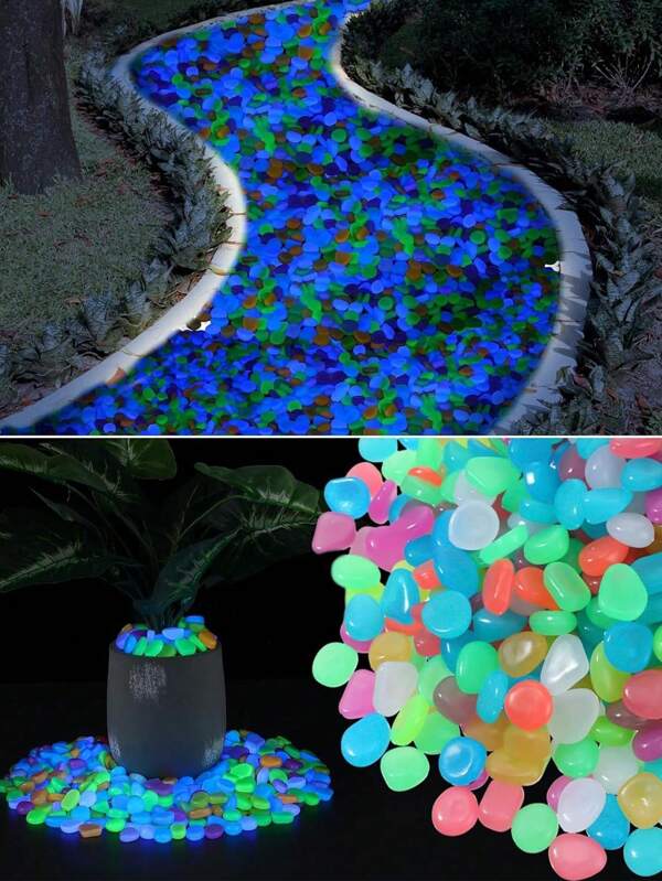 100/200/300/500 piezas - Piedras luminosas Kit de accesorios para jardín, decoración de paisaje micro, decoración de pecera, patio exterior, césped, para jardines, senderos y decoración DIY. (Al estar expuestas a la luz solar o artificial, se volverán talla grande brillantes.)
