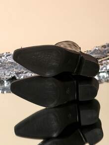 Women's Vintage Crocodile Embossed Side Zipper Lace-Up Ankle Boots, Pointed Toe 7cm Chunky Heels, Gothic Style Fashion Boots Suitable For Commuting, Autumn/Winter, Party Occasions - Black - View 6