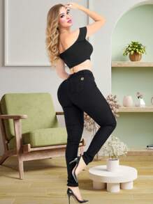 Kit 2 Calça Feminina Jeans Skinny com Elastano (Lycla) Cintura Alta Levanta Bumbum