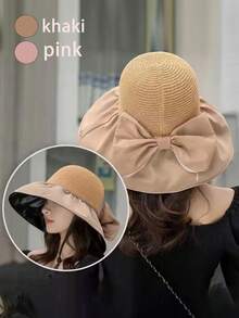1pc Bow Accent Wide Brim Bucket Hat, Suitable For Spring Summer Vacation Outdoor Sun Protection - 1pc - View 13