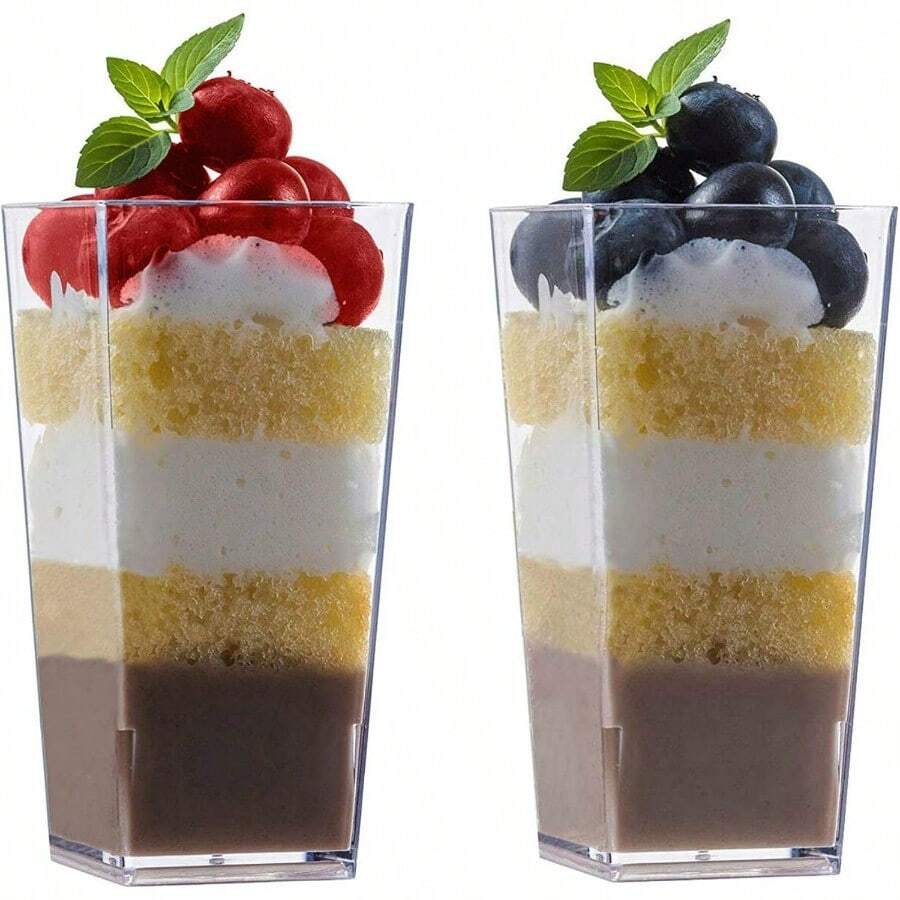 Local Shipping-Zappy 60 Pack 3 Oz Square Mini Dessert Cups With Lids And Spoons Dessert Shooter Cups With Spoons Appetizer Cups Parfait Glasses Dessert Shot Glasses For Party Clear Tumbler Cups - 100 3 oz Square Dessert Cups - View 1