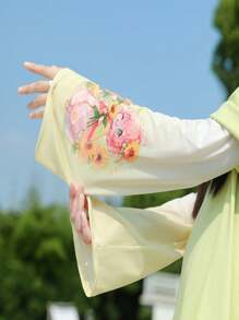 1pc Lovely Ice Sleeves For Women, Summer New Loose Fresh Anti-UV Driving Gloves, Ice Silk Arm Sleeves, Hand & Elbow Sun Protection