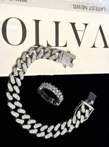 2 Peças Conjunto de Anel com Strass de Luxo e Pulseira de Corrente, Adequado para Uso Diário, Festa, Encontro, Dia das Mães, Dia dos Namorados, Dia dos Pais, Conjunto de Joias Unissex