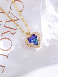 1件新款海洋之心项链简约高端蓝色项链配心形锁骨链