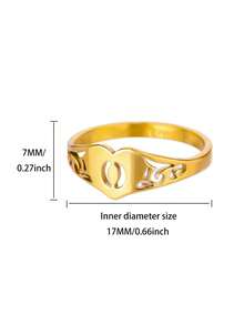 1PC Fashion Hollow Initial Letter Heart Rings For Women Gold Color Stainless Steel A-Z Letter Ring Aesthetic Wedding Jewelry Gift - Yellow Gold - View 34