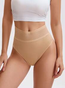 Set de 3 piezas de bragas de mujer de cintura alta, de alta calidad, cómodas y transpirables de algodón para el postparto con control de barriga, color albaricoque