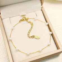 1 pieza Pulsera de perlas elegante y minimalista, de acero de titanio que no se desvanece, pulsera de perlas para mujer, para uso diario o como regalo