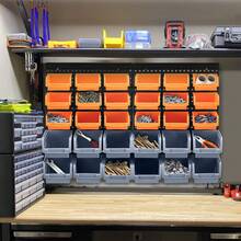 Wall Mounted Storage Bins Backboard DIY Stackable Workshop Storage For Tools Hardwares Crafts 64 X 41cm Plastic Bin Panel Rack With Screws For Tool Shed Garage Workshop - Orange+Gray - View 8