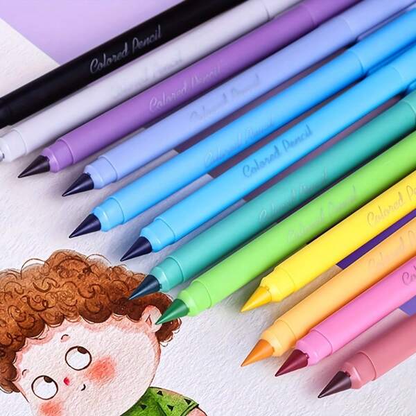 12pcs Erasable Forever Colored Pencil Set - Long Lasting Writing Infinity Triangular Pencil For Student Coloring, Never Sharpen Eternal Everlasting Inkless Pencil For Sketch, Drawing, School Supplies