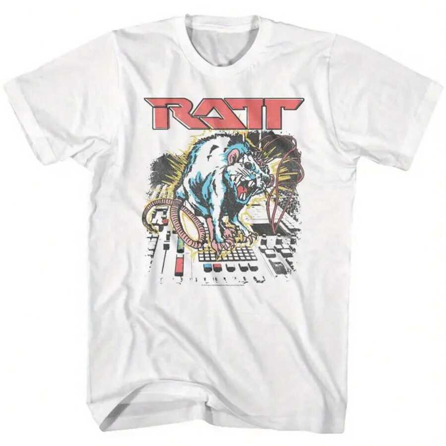 Ratt 80'S Band Rat On Studio Music Controller Adult T Shirt Heavy Metal Music - 白色2 - 查看 1