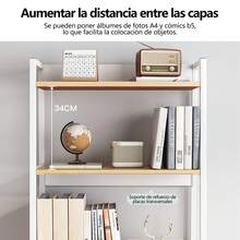 Estantería alta con 2 cajones de almacenamiento, Estantería de 4 niveles, Estante de exhibición, Estante de almacenamiento de madera y metal para sala de estar, dormitorio, oficina en casa - Blanco - Ver 3
