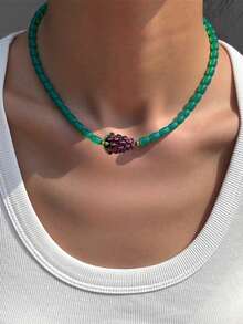 1 件手工玻璃串珠水果项链，时尚珠宝配饰，类似网红风格，2025 年春夏