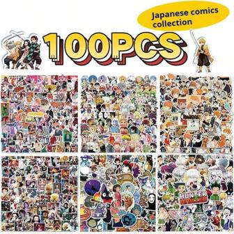 bandai 100pcs Anime Doodle Sticker Pack, Miyazaki Style Decorative Stickers Compatible With Ipad, Luggage, Waterproof, School Supplies, Back To School