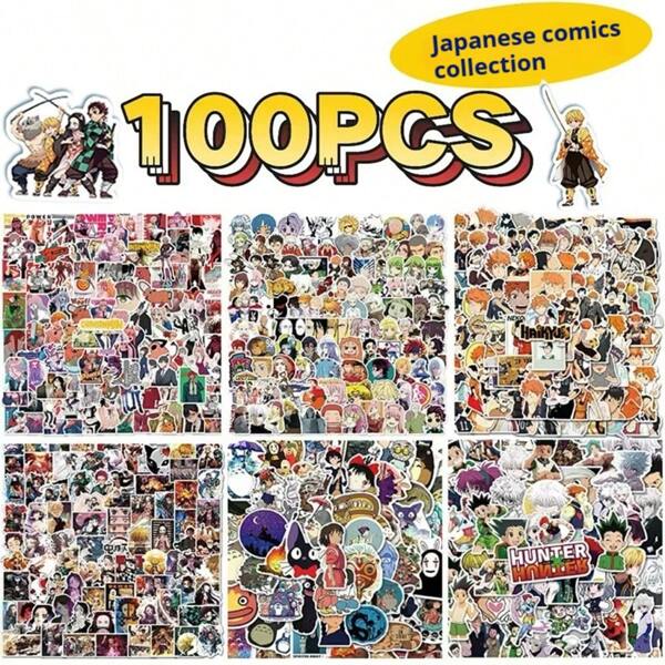 bandai 100pcs Anime Doodle Sticker Pack, Miyazaki Style Decorative Stickers For IPad, Luggage, Waterproof,School Supplies,Back To School