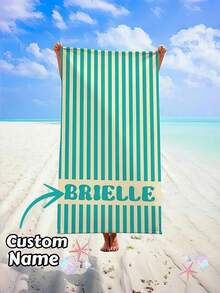 1pc Custom Name Striped Personalized Beach Towel, Retro Pool Party Towel, Soft Quick-Dry Pool Towel,Soft & Colorful For Bridesmaids, Vacation, Birthday Or Swim Club Gift,Teens Pool Towel, Bachelorette Bridesmaid Towel, Back-To-School Gift,Holiday Gift - one-size - View 1